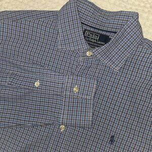 Polo Ralph Lauren Shirt Men's Large Blue Plaid Stanton Classic Fit Long Sleeve